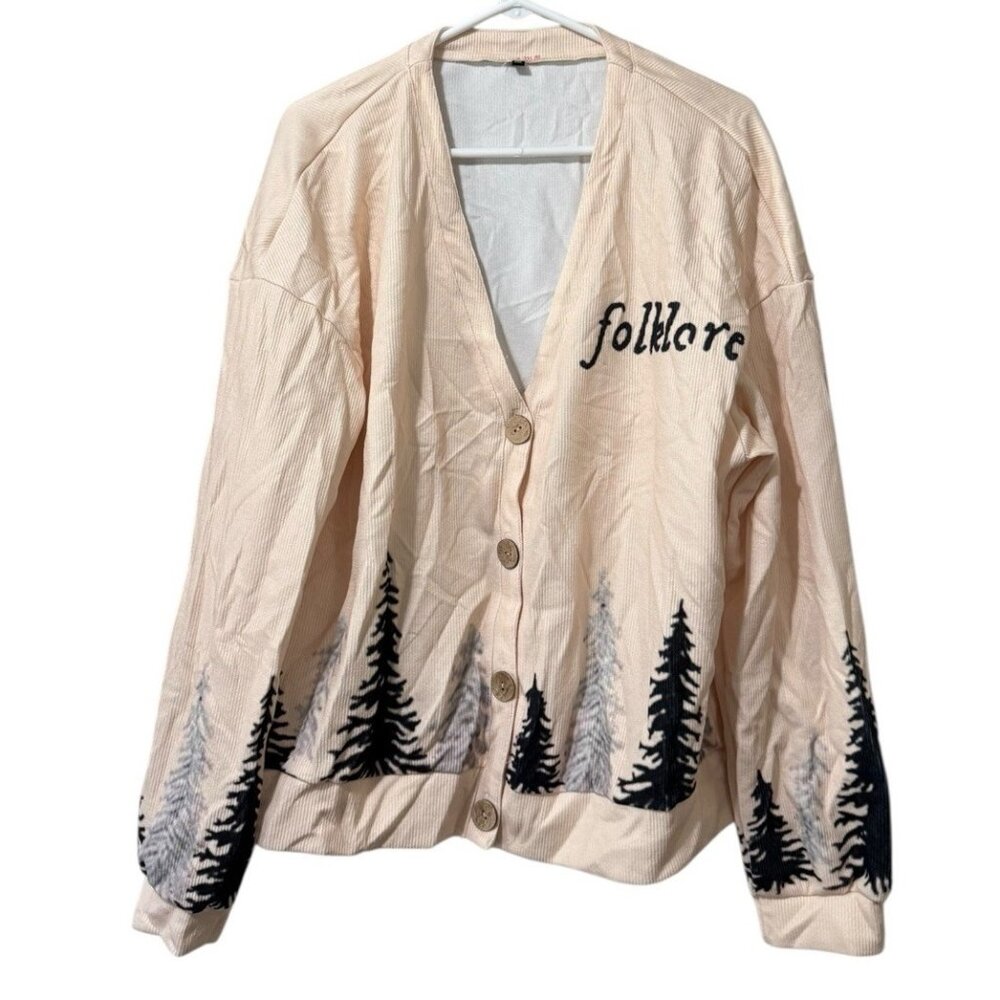 Folklore Women Long Sleeve Cardigan Sweater Size 2XL Forest Button Down‎ Front